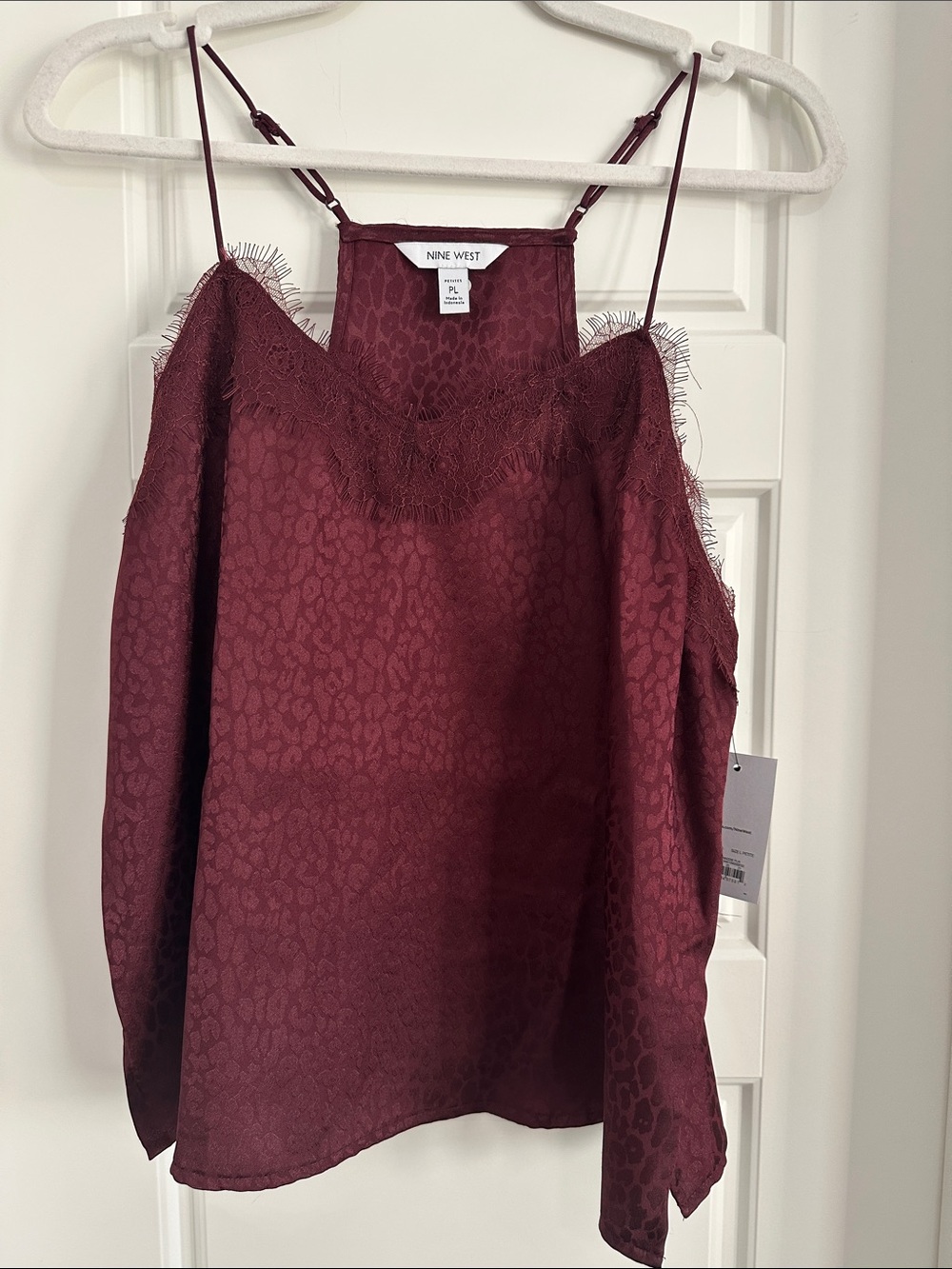 Nine West Wine Lace-Trim Satin Cami